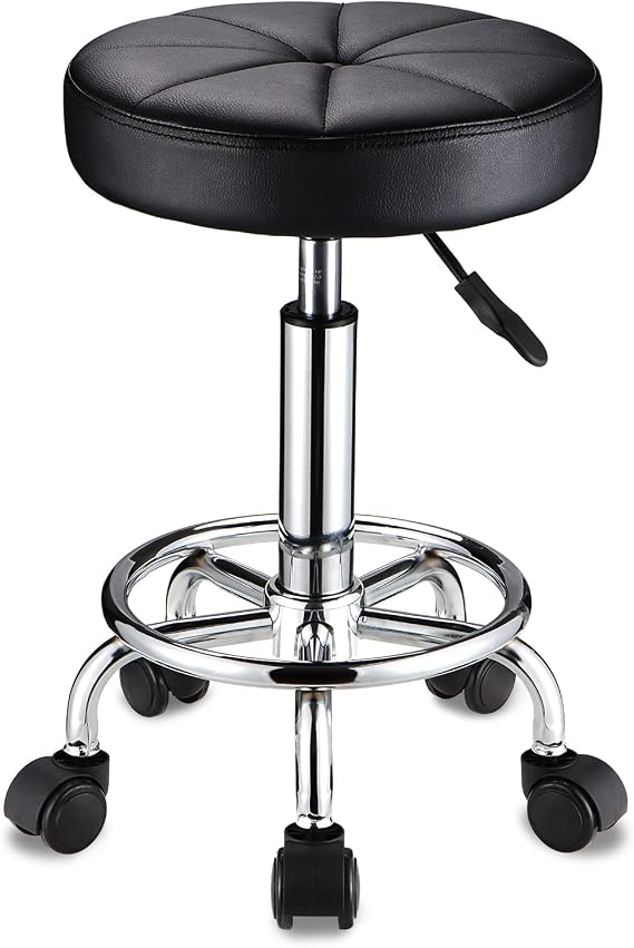 HMTOT Round Rolling Stool with Wheels Height Adjustable Swivel Stool Chair for Spa Salon Massage Black