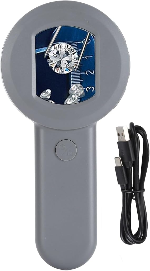 Handheld Digital Microscope, 2.0in HD Screen 16MP Portable Trichome Magnifying Glass Built in 8LED Lights, Type C USB 2.0 Microscope Camera for Jewelry Identification (Grey)