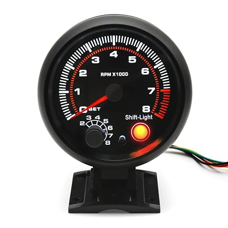 MH 3.75 inch (95mm) Tachometer with Shift Light, 8000 RPM Gauge, 5-Level Adjustable Brightness Backlight Tach for 12V AUTO