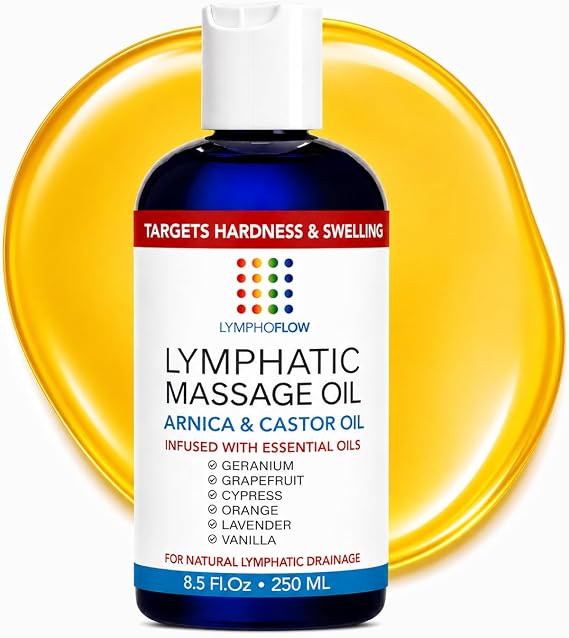 Lymphatic Drainage Massage Oil for Massage Therapy, Arnica & Castor, 8.5 Oz
