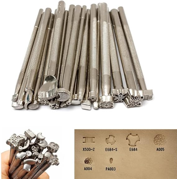 20pcs Leather Stamping Tools Leather Working Saddle Making Stamps Tool Leather Stamp Punch Set