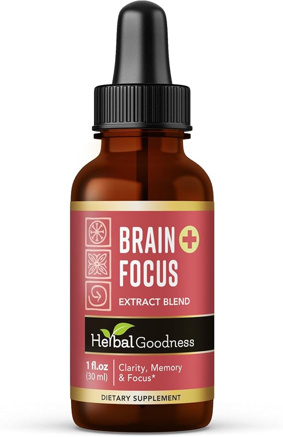 Herbal Goodness Brain and Focus Supplement 1oz, Gingko and Lion's Mane