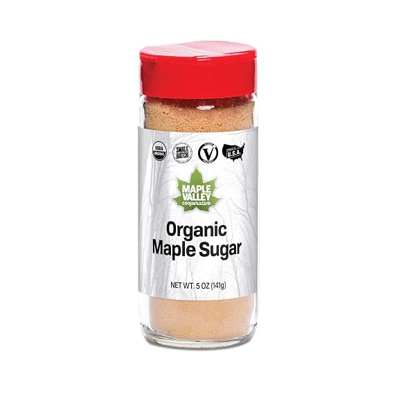 Maple Valley Organic Pure Maple Sugar Granulated, Natural Sugar Alternative, Good in Coffee, Baking, Cooking, Made in USA, 5oz Shaker | Made in USA, USDA Certified Organic, Excellent for Coffee, Baking, Cooking, Lower Glycemic Index Compared to Refined Sugar