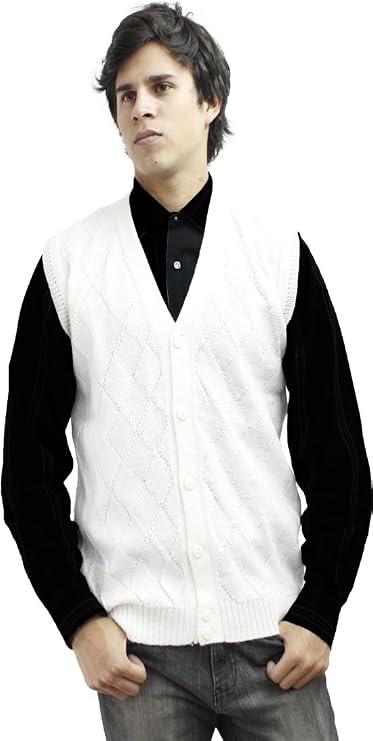 Mens Soft Alpaca Wool Knitted V Neck Sweater Button Down Golf Vest Diamond Design