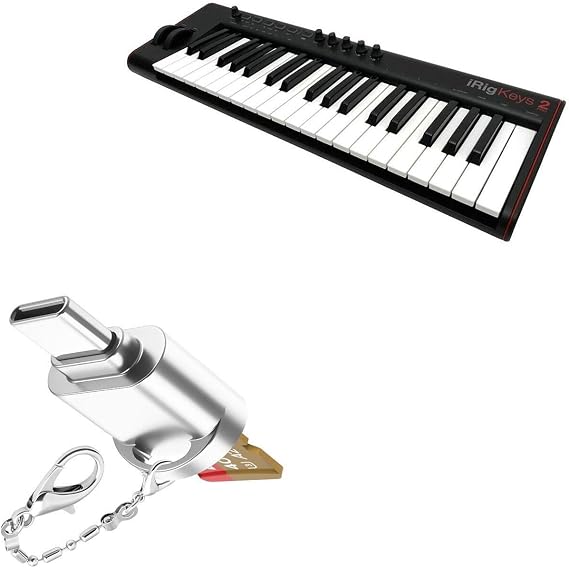 BoxWave Adapter Compatible with IK Multimedia iRig Keys 2 Pro - Micro SD Card miniReader, USB Type-C OTG Reader USB3.0 Adapter Keychain - Metallic Silver