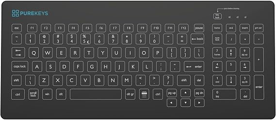 PUREKEYS Medical Keyboard Compact USB-Cabled Black for Hospital, Dentist, Cleanroom, Laboratory and Industrial. Easy to Clean Hygienic Flat and Flexible Silicone