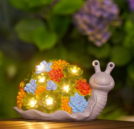 Nacome Snail Statues with Succulent for Garden Decor: Solar Outdoor Clearance Outside Yard Art Porch Patio Balcony Front Lawn Ornaments Birthday Gifts for Mom Grandma Women