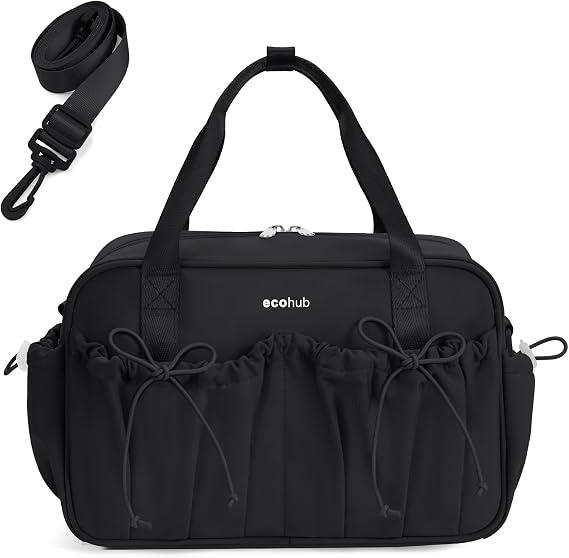 ECOHUB Small Gym Bag for Women, Mini Duffle Bag with Wet Compartment Black