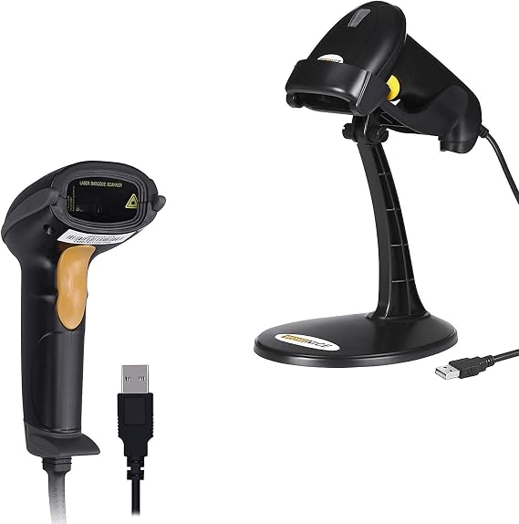 WoneNice Barcode Scanner Bundle | WN3300 USB Barcode Scanner + WN2806G Barcode Scanner with Stand