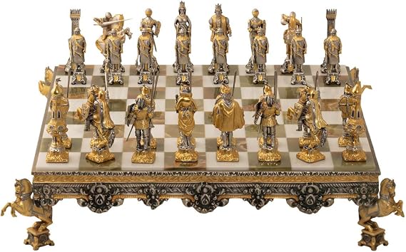 Roman Empire Unique Chess Set Bronze Gold 24 Karat New