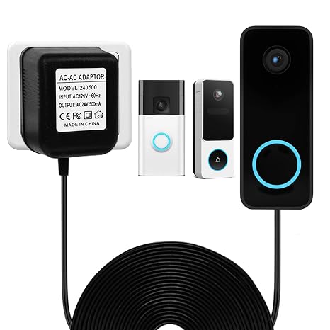 24V Doorbell Transformer Compatible with WYZE Doorbell v2, Ring Battery Doorbell (New-est Model) AOSU Doorbell, 16ft Doorbell Power Adapter, Black (No Doorbell)