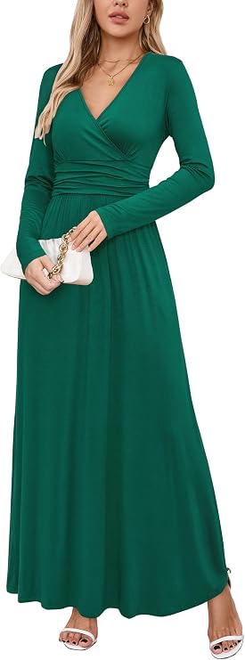 OUGES Women's Warp Pockets Maxi Fall Winter Cocktail Formal Dress 2026