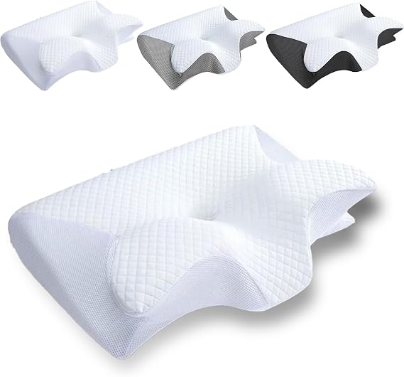 Ergonomic Memory Foam Neck Pillow for Side Sleepers Premium Support for Adults Cervical Contour Pillow for Neck Pain Relief 2024 (White)