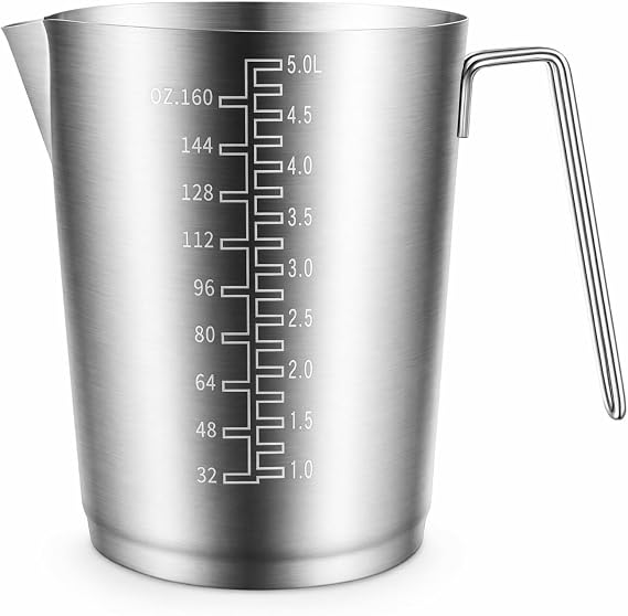 Metal Measuring Cup Acero Inoxidable Measuring Cup with Handle Vertido Facil Medidora Con Asa for Culinary Artists, Baristas, Pastry Making, 5L