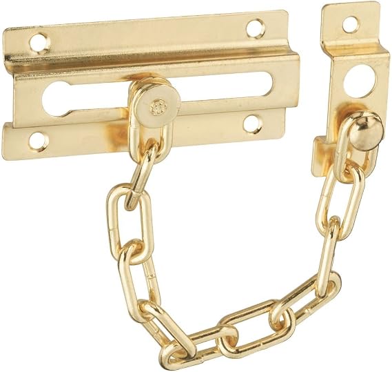 National Hardware Door Chain Lock, 1/2 in x 6 in, Brass | Adds A Secondary Latch for Apartment and Entry Doors; Opens Slightly to See Visitors, Screws Included