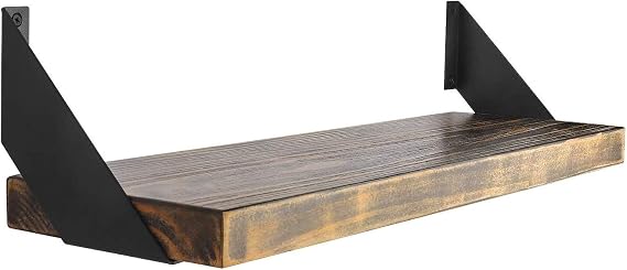 Iron 6 inch Shelf Brackets Flat Angle Curved Black Floating Industrial Shelves Support Brackets, Set of 2