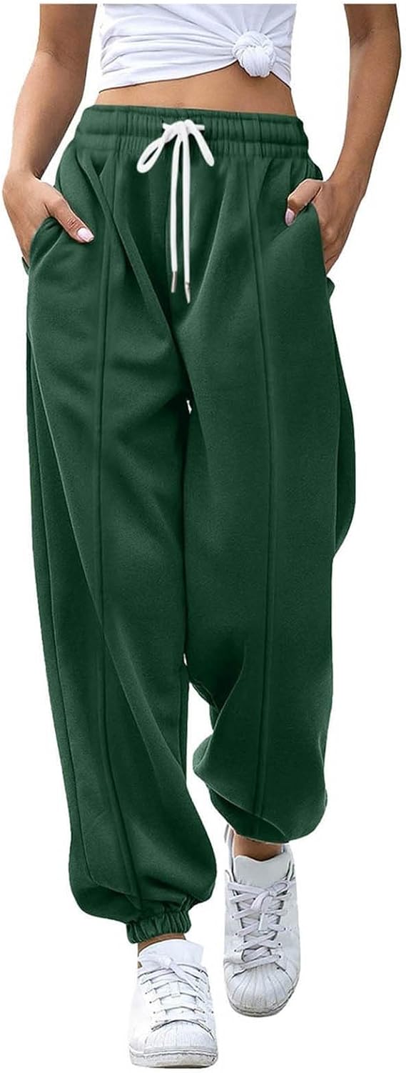Womens Joggers Baggy Sweatpants with Pockets Tracksuit Jogging Bottoms Straight Leg Trousers Straight Leg Sports Trousers with Pockets Running Gym Workout Yoga Drawstring Elastic Waist Lounge UK Size
