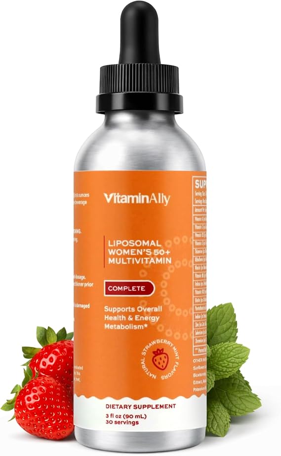 Womens 50+ Liposomal Liquid Multivitamin 16 Essential Vitamins & Minerals for Energy, Bone & Immune Support Sugar-Free, Non-GMO, High Absorption Strawberry Mint, 30 Servings
