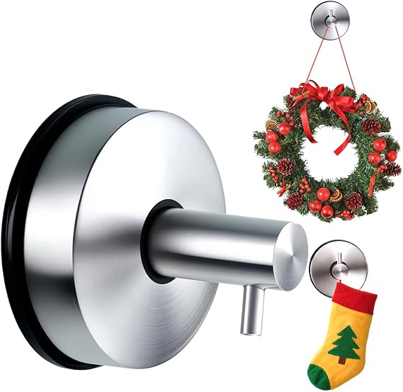 Fauppt 2PCS Suction Cup Hooks for Door Wreaths on Glass Suction Cup Hooks for Shower,2026 Hanging Towels for Window Door Bathroom Mirrors Christmas,Wreath Hanger Holder for Daily Use (Silver-1pc)
