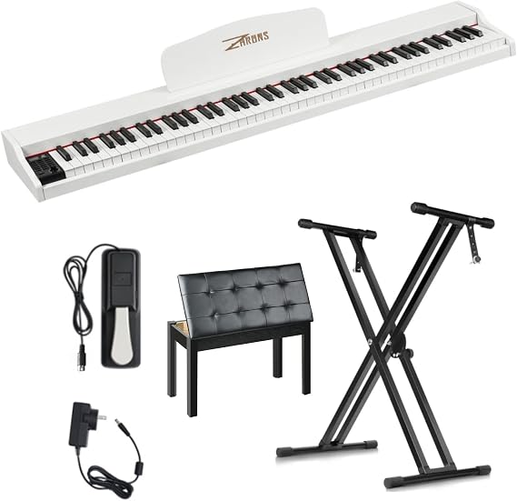 Full Size Electric Keyboard Piano for Beginners, Keyboard Stand X-Shape, Duet Piano Bench Wooden Keyboard Bench with Storage