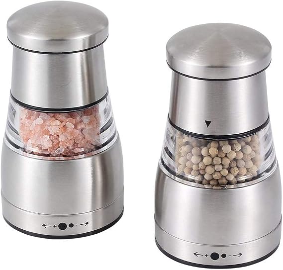 Electric Salt and Pepper Grinder Abrader Mill Sets, Gravity Battery Powered,High Capacity,Adjustable Grind Coarseness.