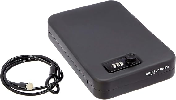 Amazon Basics Portable Security Case Lock Box Safe with Combination Lock for Valuables, Documents, College Dorm Room, XL, Black
