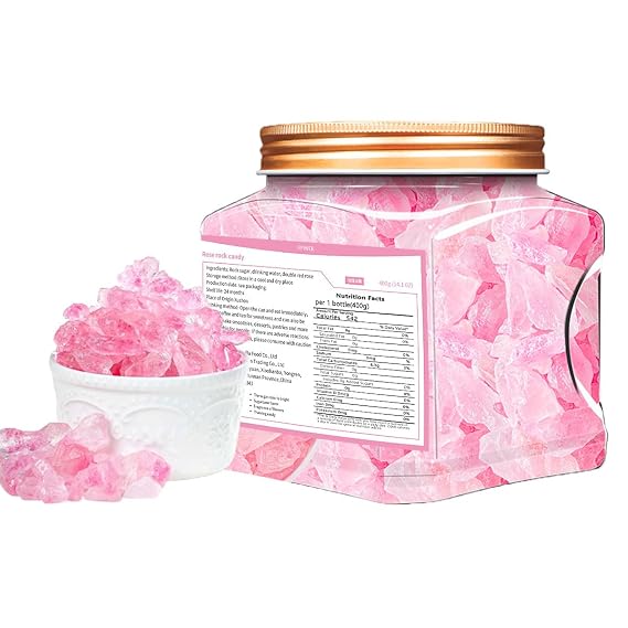 Rose rock candy 14.1 oz/400g, rock sugar for tea | Add to coffee and tea for a nice sweetness, and can also be used to make smoothies, desserts, pastries, etc