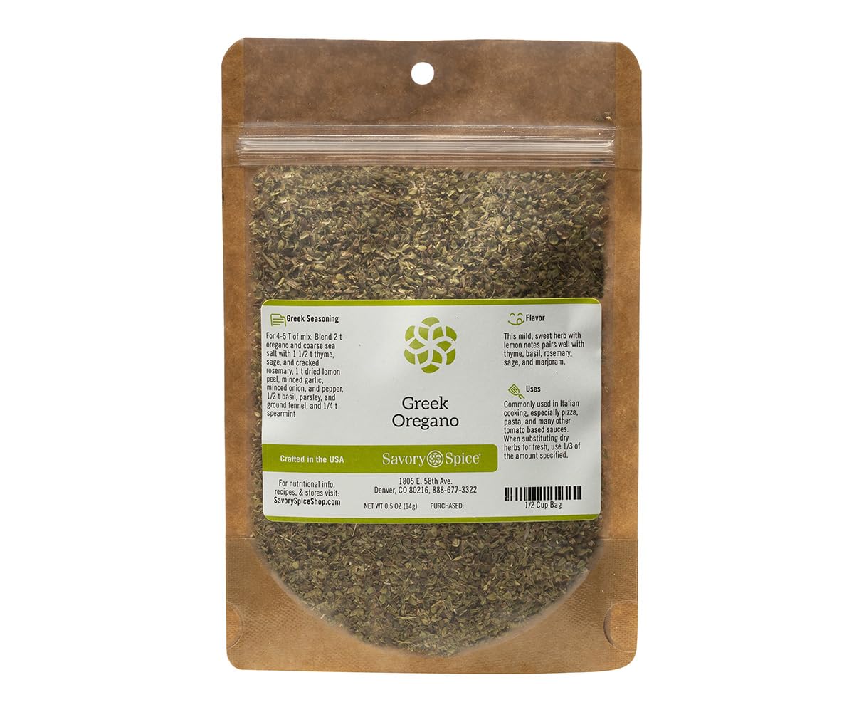 Savory Spice Greek Oregano (0.45 oz) - Premium Dried Mediterranean Oregano Leaves for Italian, Greek & Mediterranean Cooking - Aromatic Herbs for Pizza, Pasta & Tomato Sauces - Gluten-Free, Vegan