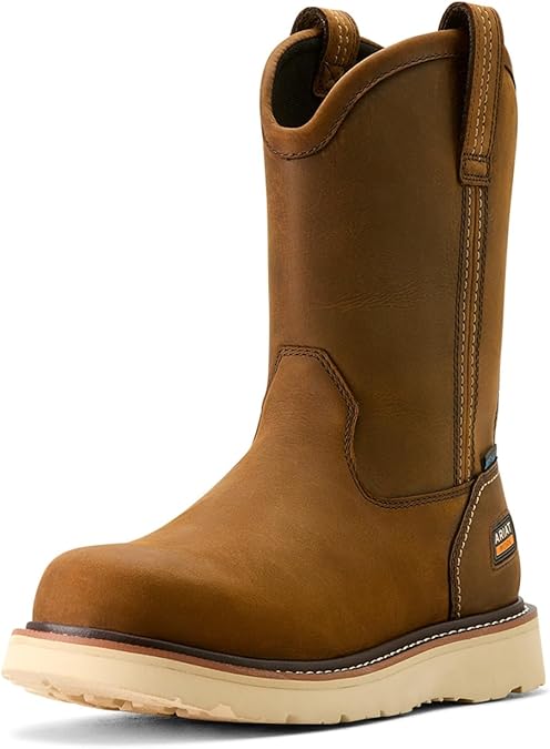 ARIAT Men's Rebar Wedge Pull-On Waterproof Work Boot, Distressed Brown, 10 Wide