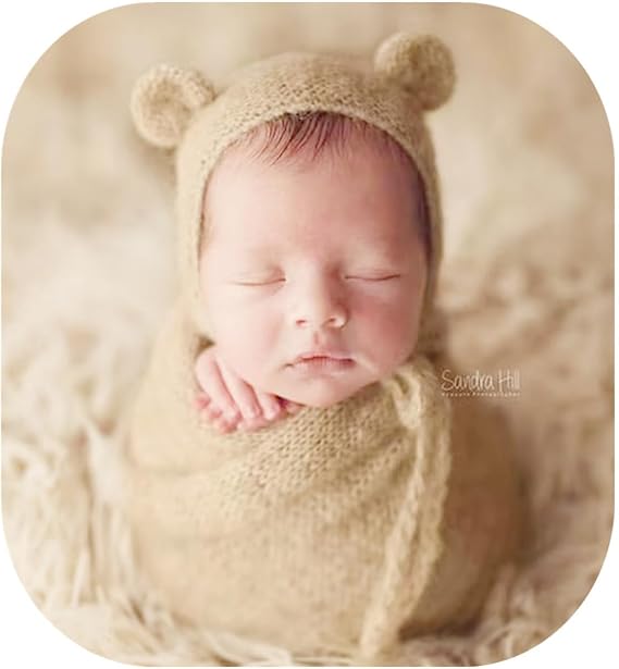 Coberllus Newborn Photography Wraps & Bear Bonnet Photoshoot Props