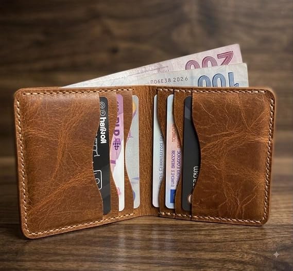 Elegand El Yapımı Hakiki Gerçek Deri Minimal Erkek Kadın Cüzdan (TABA-EFEKTLİ)