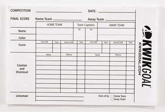 Kwik Goal Referee Score Sheets, White