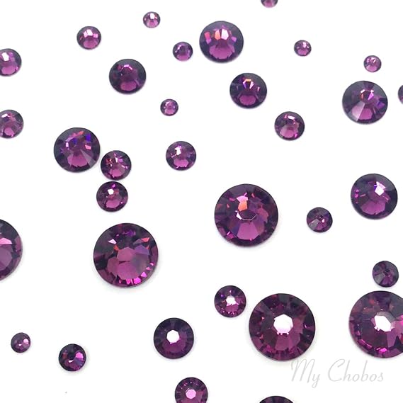 144 Amethyst (204) Purple Swarovski Crystal Flatbacks Assorted Mix Sizes