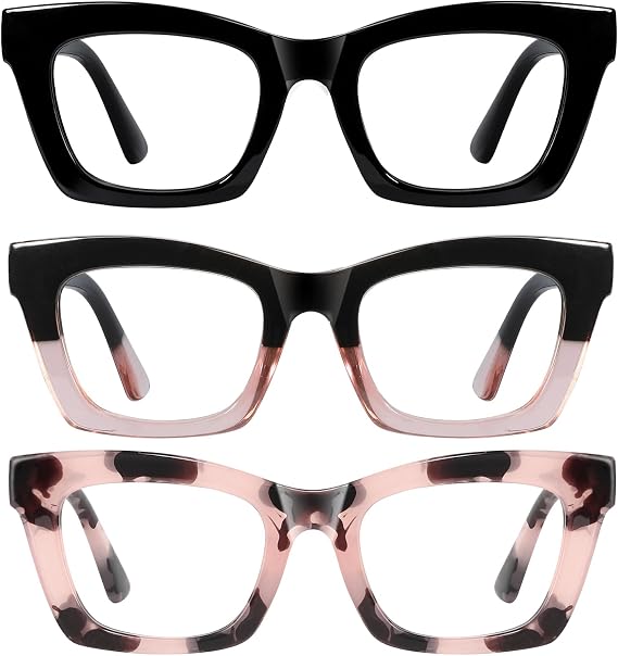 Reading Glasses for Women - Stylish Blue Light Blocking Glasses Square Readers with Spring Hinge