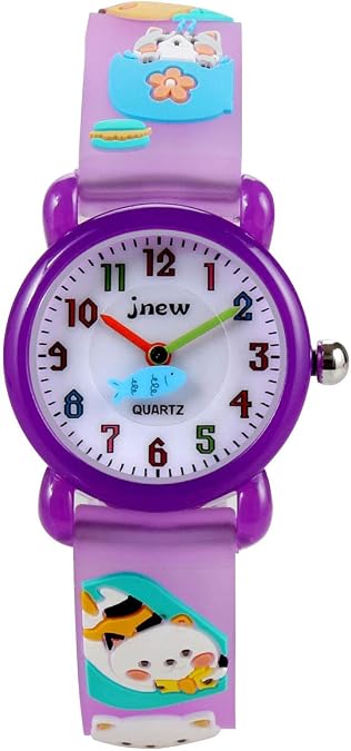Boy's Girl's Watch,Kids 3D Cartoon Japanese Quartz Silicone Kids Watch, Age 3-10 Toys for 3-15 Year Old Boys Girls Birthday Present for Kids - Best Gifts (Cat Purple)