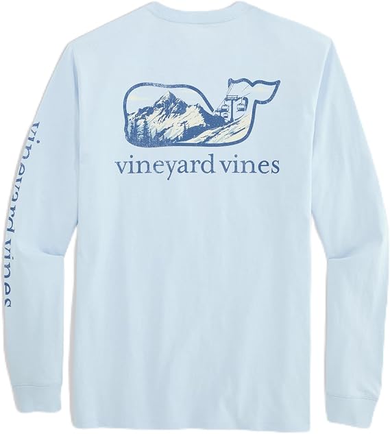 Vineyard Vines Men's Ski Mountain Scenic Whale Fill Long-Sleeve Pocket Tee