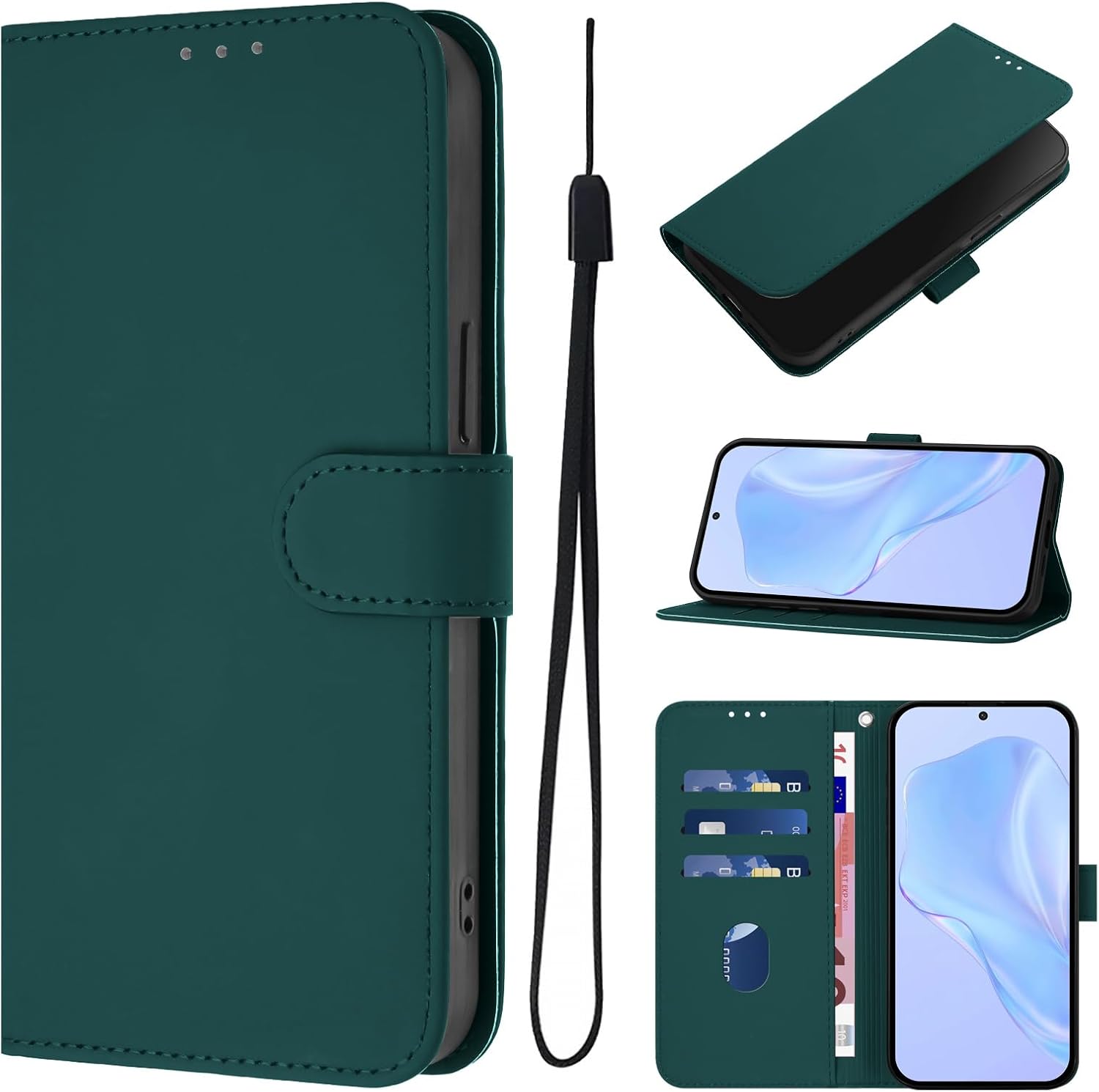 Smartphone Case Compatible with Tecno Camon 30 Pro 5G, Compatible Models for Tecno Camon 30 Pro 5G Flip Stand Card Salts Magnet Clasp PU Leather  Shell DarkGreen