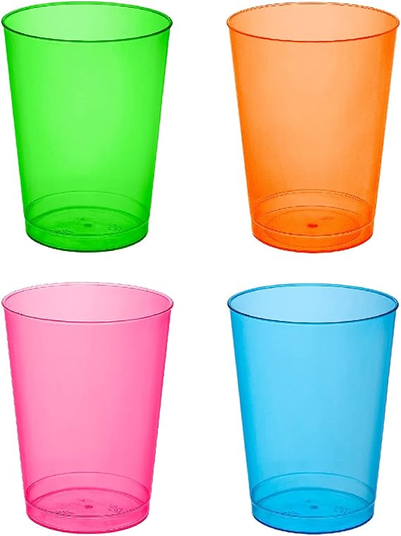 Party Essentials Hard Plastic 10-Ounce Party Cups/Drinking Glasses/Tall Tumblers, 25-Count, Assorted Neon