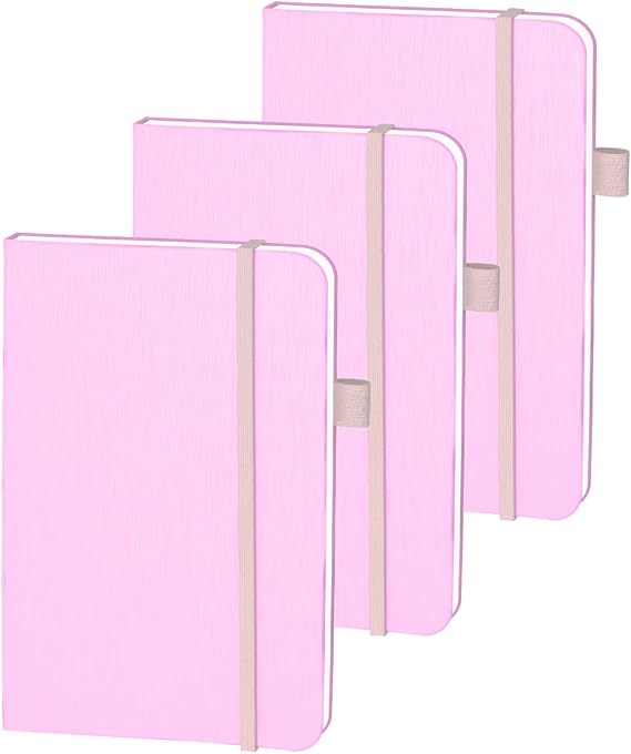 ONAVIA A6 Pocket Notebook, Small Lined Journal, 3 Pack, 160 Pages, Pink