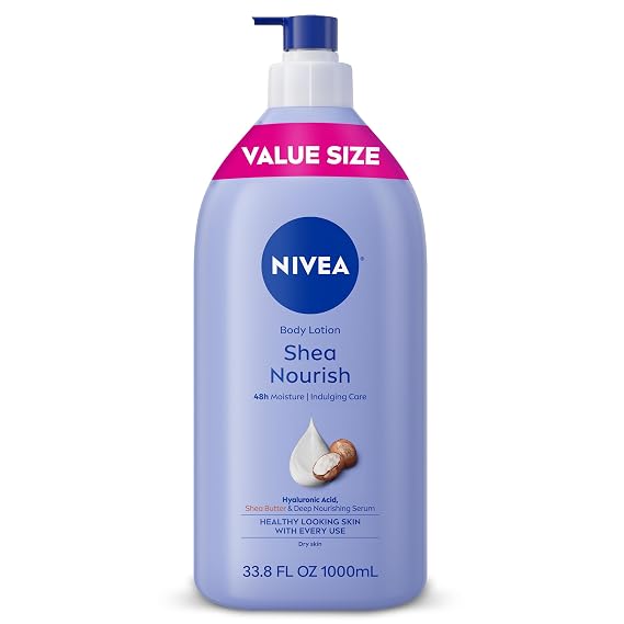 NIVEA Shea Nourish Body Lotion with Shea Butter & Hyaluronic Acid, 33.8 Oz