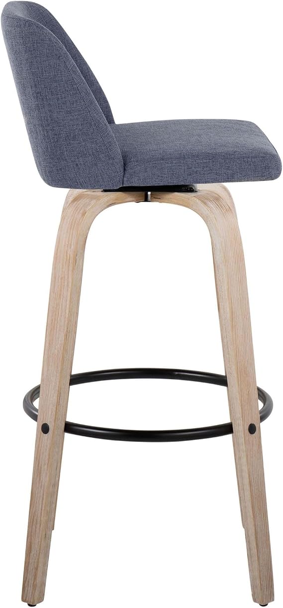 LumiSource Toriano 30" Fixed-Height Bar Stool, Bar Chairs, Swivel Bar Stools, Bar Stools Set of 2 (Blue Fabric)