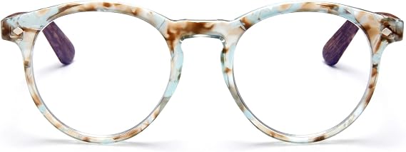 2SeeLife Large Round TR-90 Reading Glasses for Men & Women Medium-Large Fit, Durable, Spring Hinges, Blue Light Readers, Aqua Blue, +3.00