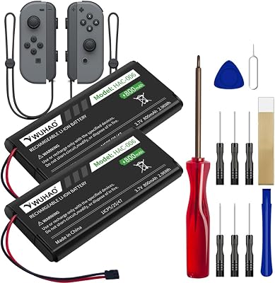 WUHAO 2 Pack for Joycon HAC-006 Battery Upgraded 800mAh for Nintendo Switch Controller Left & Right Joy-Con Controller HAC-015 HAC-016 Battery Replacement 3.7V