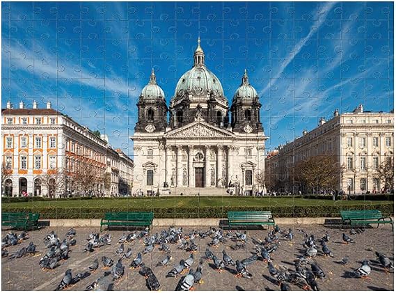 500Pcs Puzzle Jigsaw Puzzle Historic City Square Scenic View with Baroque Cathedral Classical Architecture Pigeons and Blue Sky Family Leisure Living Room Decor 14.9X20.4 Inch