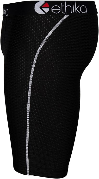 Ethika Men's Staple Boxer Brief, 4-Way Stretch with Signature Waistband, No | Ride-Up Comfort. Built with premium stretch fabric for enhanced wear. Features signature design details. Style: Flow Black.