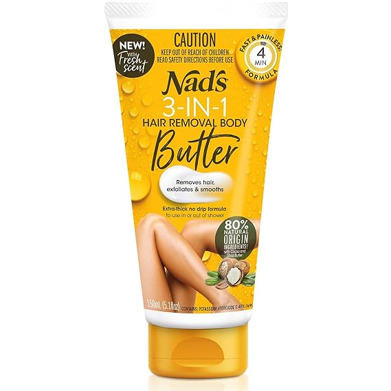 Nad's 3n1 Gentle & Soothing Body & Legs Hair Removal Butter For Women, Sensitive Depilatory For All Skin Types (21103), 5.1 Fl Oz (Pack of 1)