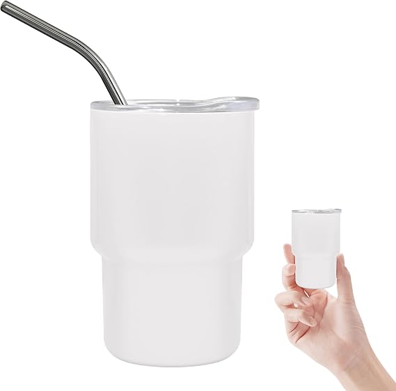 3oz Mini Tumbler Shot Glass with Straw and Lid,Sublimation Shot Glasses Tumblers Stainless Steel Double Wall Vacuum Insulated Shot Glass for Party Wedding BarCocktail Coffee