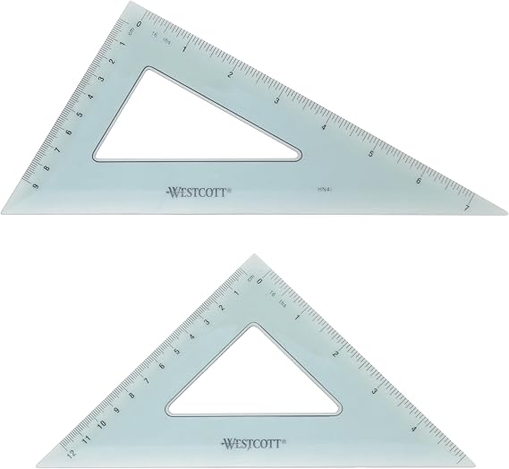 Westcott Triangular Scale Ruler Set, 30/60- and 45/90-Degrees, Back-to-School, School Supplies, Classroom Supplies, 2-Pack