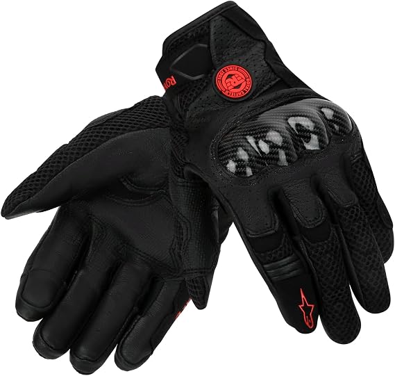 Royal Enfield Alp X RE Summer Motorcycle Riding Gloves for Men Black Protective Leather Biker Gloves Durable Air Mesh