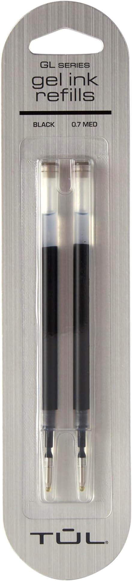 TUL Gel Pen Refills, Medium Point, 0.7 mm, Black Ink, Pack of 2 Refills